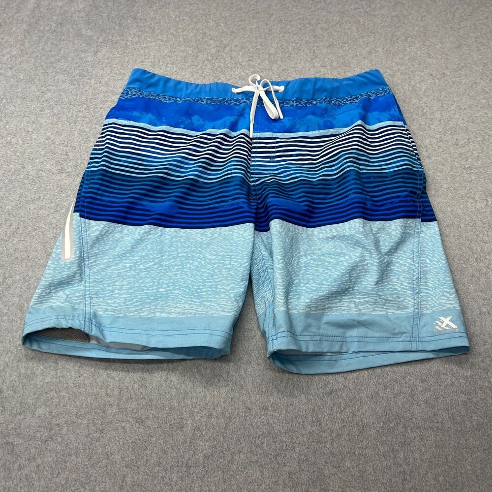 ZeroXposur Shorts Mens Large Blue Striped Mid Rise Swim Trunks Drawstring